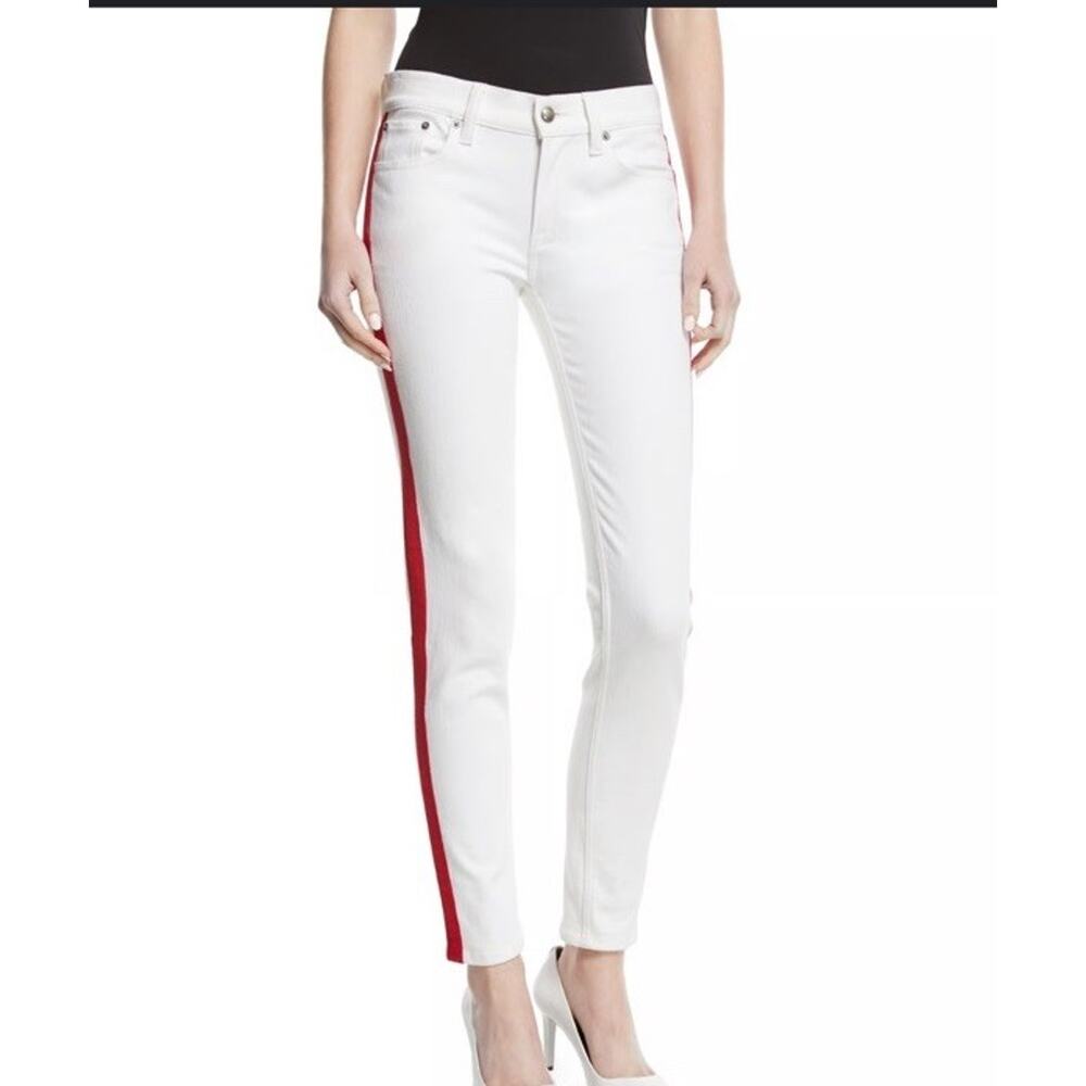 Polo Ralph Lauren The Tompkins Skinny White Jeans Tuxedo Red Stripe Size 27